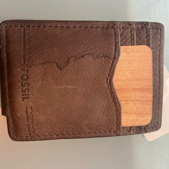 Vintage Fossil Men's Leather Brown Money Clip Wallet Card Holder - Picture 4 of 8